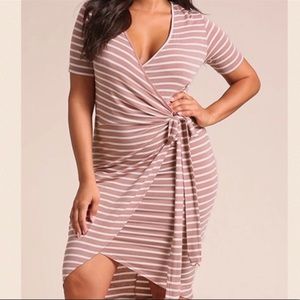 Sexy Summer Stripe Faux Wrap Dress Pink 16 Bodycon